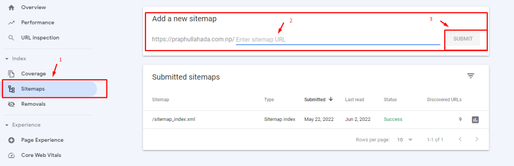 add sitemap in google search console